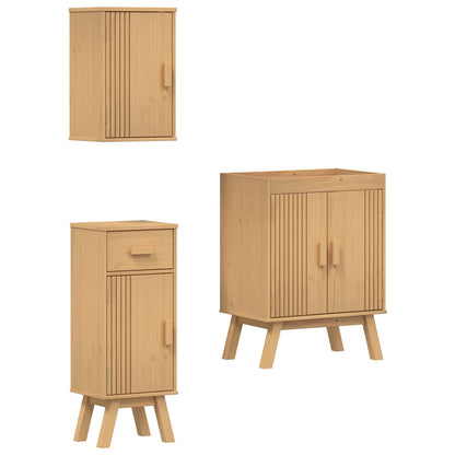 3-Delige Grenen Badkamer Meubelset Wasbak + kleine + gemiddelde kast
