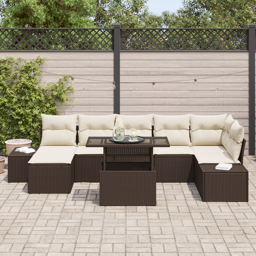 Tuinbank Set Set Van 8 Bruin, Beige Poly Rattan, Gehard Glas