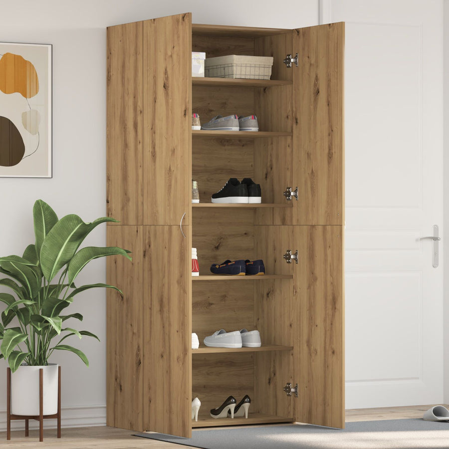 Schoenenkast Ambachtelijk Eiken Bewerkt Hout Opslag Schoenenkast