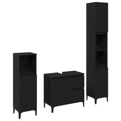 Badkamermeubel Set Set Van 3 Zwart Eiken Mdf