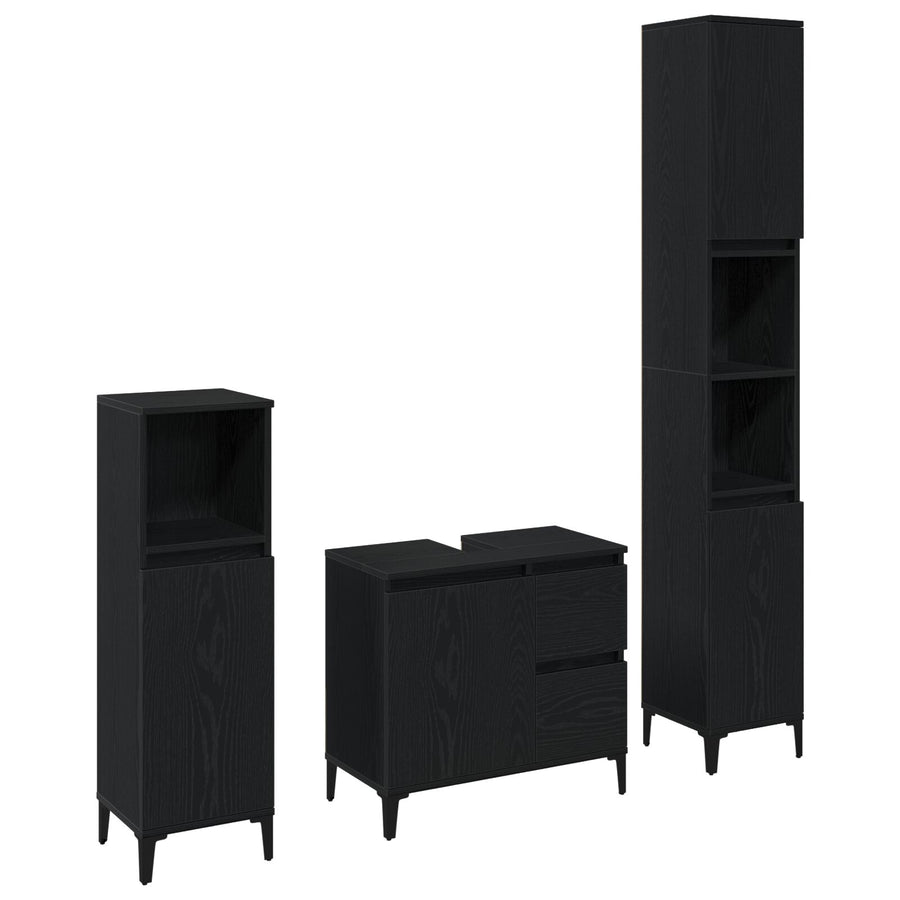 Badkamermeubel Set Set Van 3 Zwart Eiken Mdf
