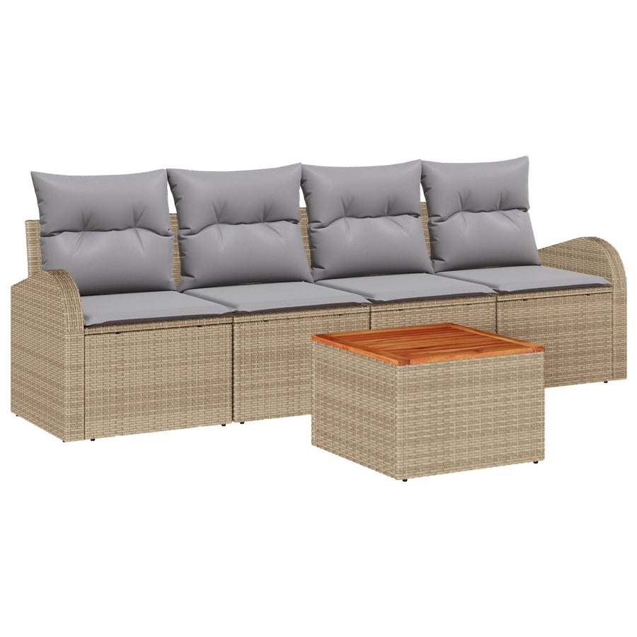 5-Delige Tuin Sofa Set Met Kussens Beige Poly Rattan Acacia