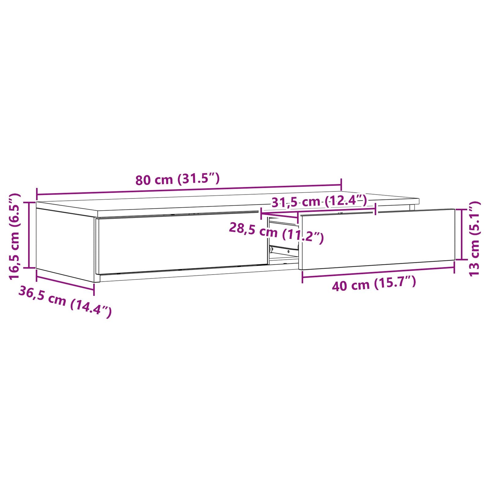 Bedlade Betonnen Grijs Geïntegreerd Hout Beton grijs 80 x 36,5 x 16,5 cm