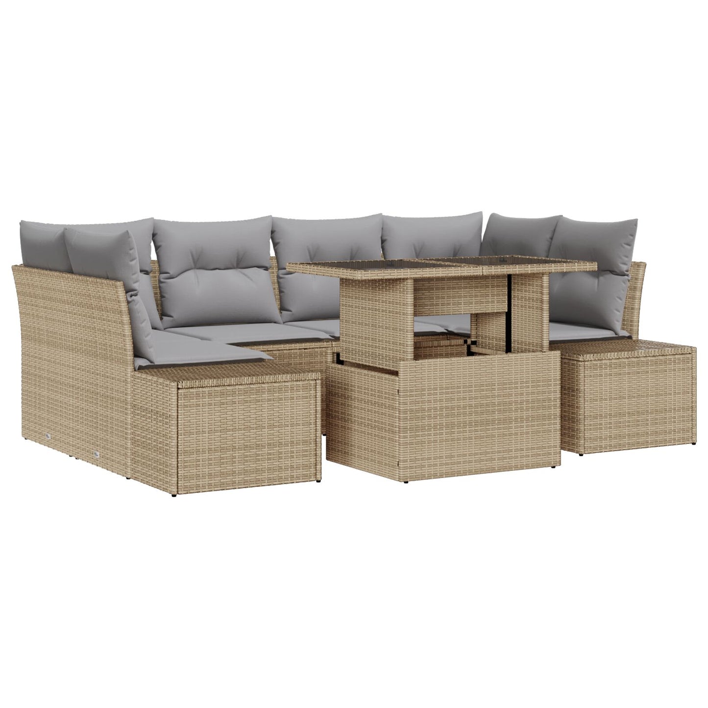 Tuinbankset Set Van 7 Beige Rattan Tuinbankset Rechthoekig