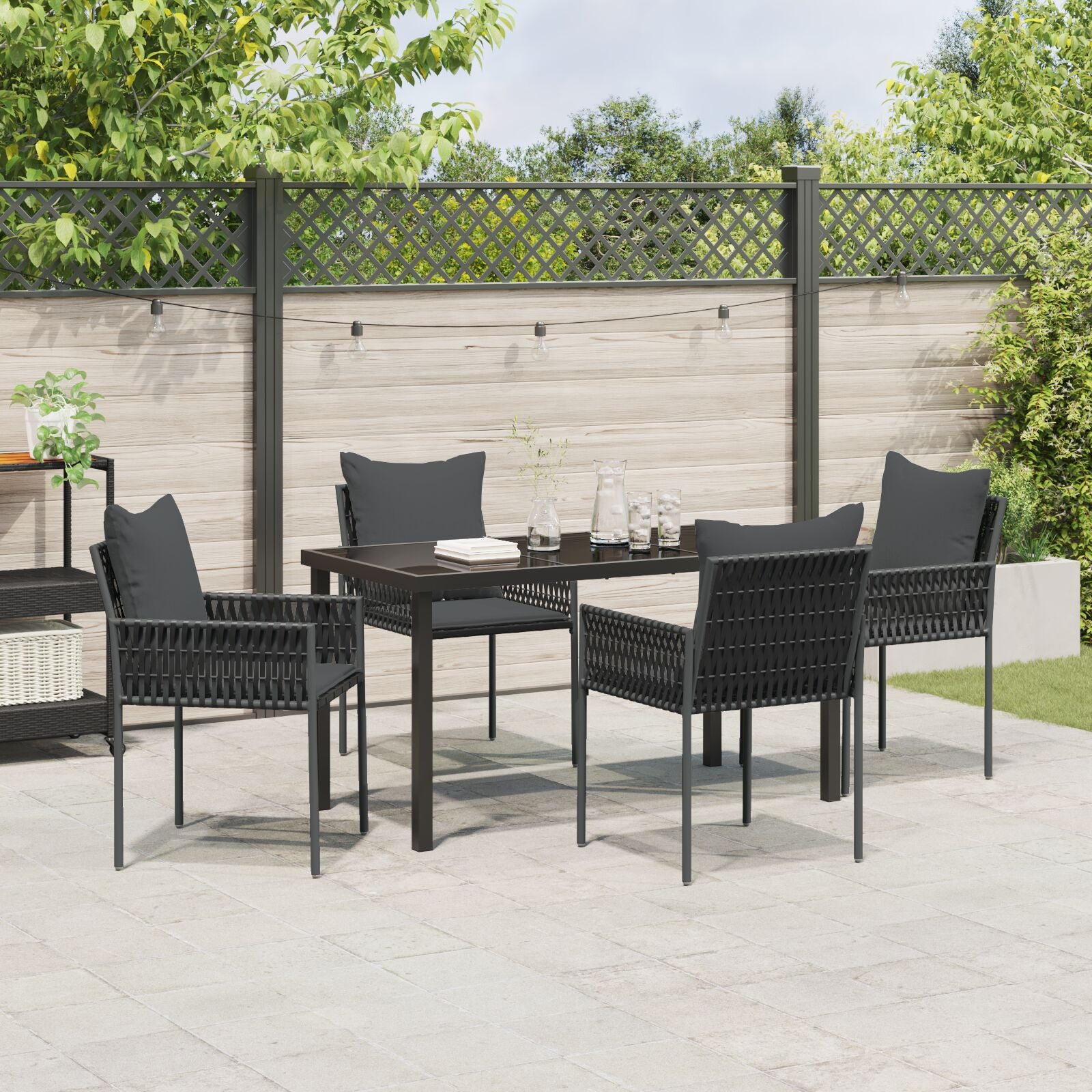 5-Delige Tuin Eetset Met Kussens Zwart Poly Rattan