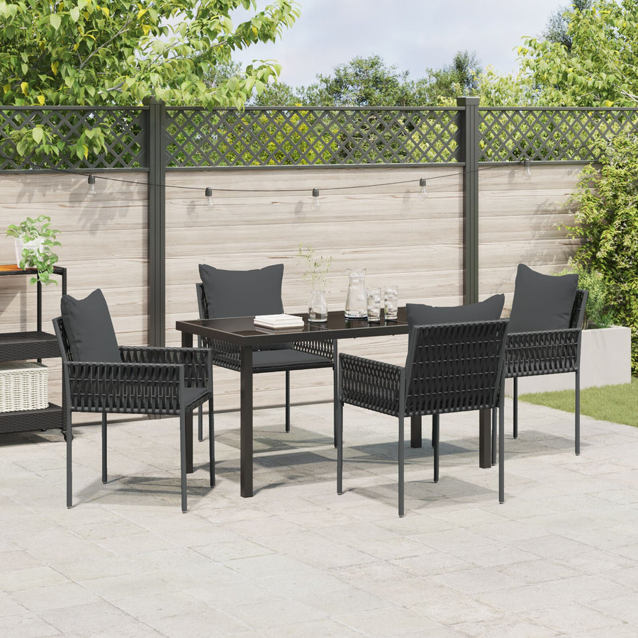5-Delige Tuin Eetset Met Kussens Zwart Poly Rattan