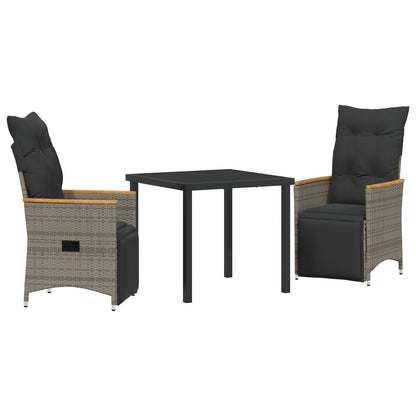3-Delige Tuin Eetset Met Kussens Grijs Poly Rattan