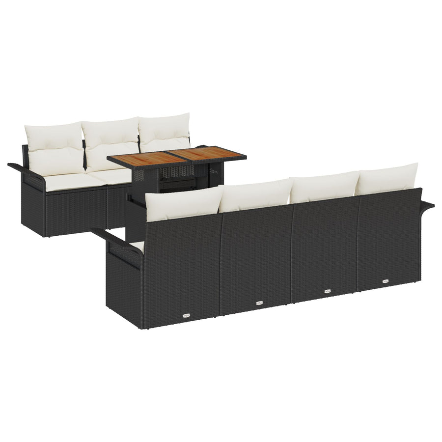 8-Delige Tuin Sofa Set Met Kussens Zwart Poly Rattan Acacia