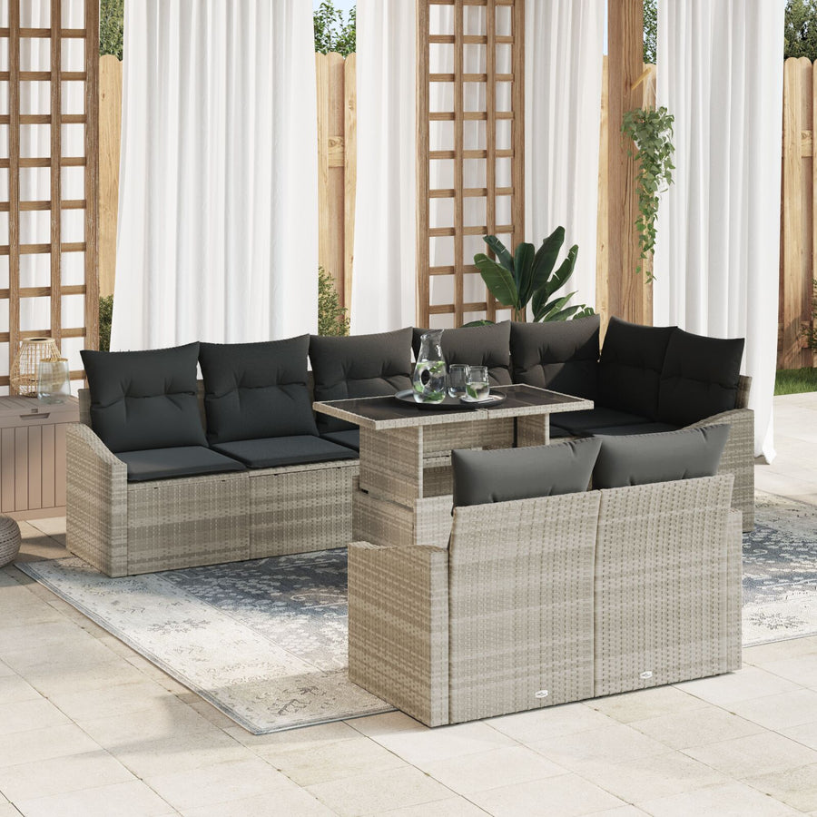 9-Delig Tuinbankstel Met Kussens Lichtgrijs Poly Rattan