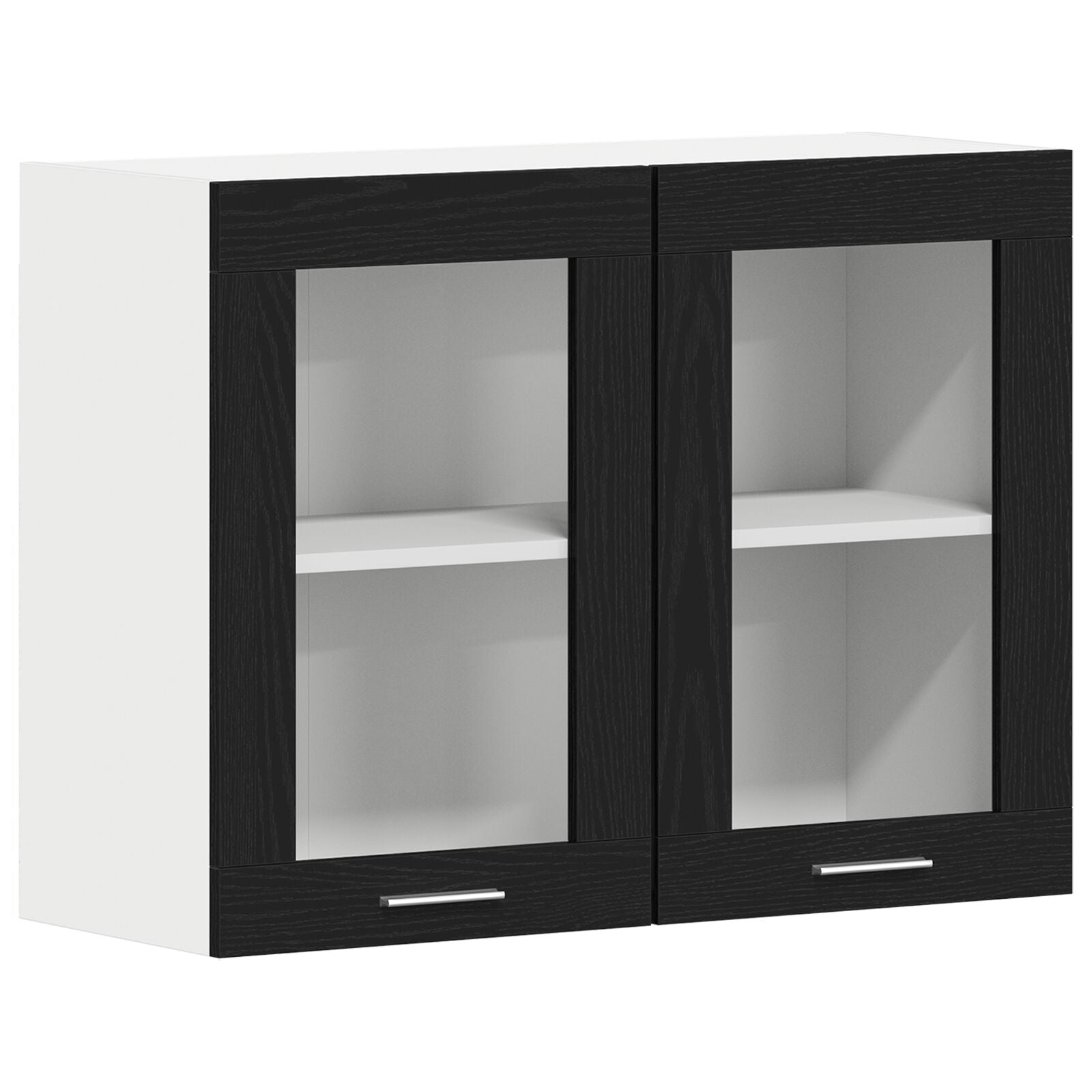 Zwarte Eiken Hangende Glazen Kast 80X31X60 Cm Gemaakt Van Bewerkt Hout