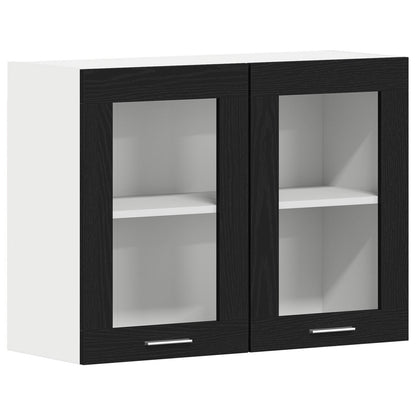 Zwarte Eiken Hangende Glazen Kast 80X31X60 Cm Gemaakt Van Bewerkt Hout