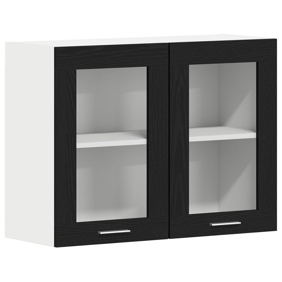Zwarte Eiken Hangende Glazen Kast 80X31X60 Cm Gemaakt Van Bewerkt Hout