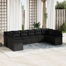 10-Delige Tuinsofa Set Met Kussens Zwart Poly Rattan