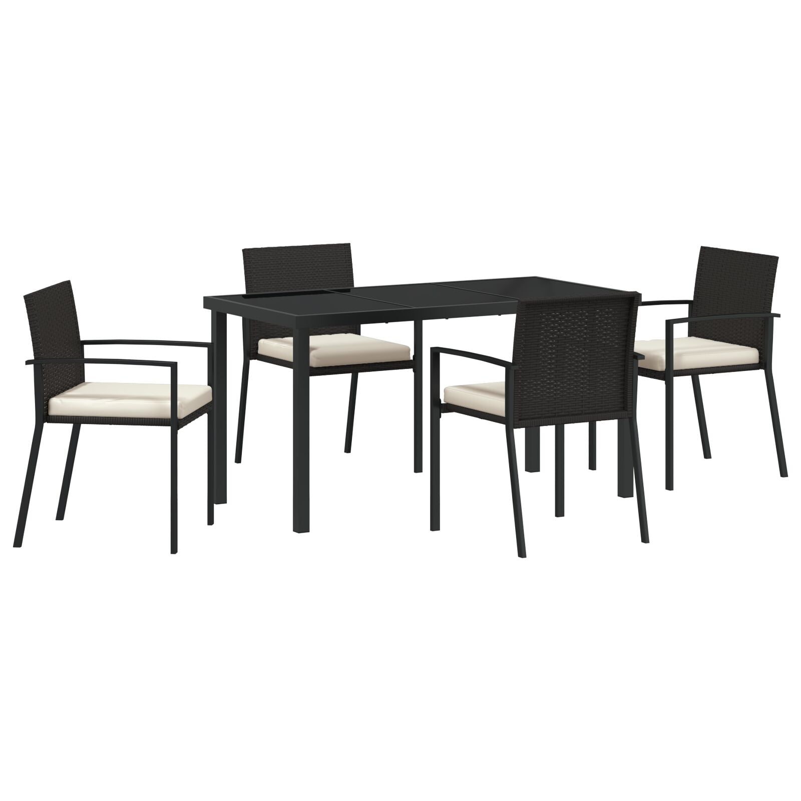 5-Delige Tuin Eetset Zwart Poly Rattan