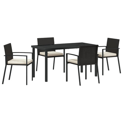 5-Delige Tuin Eetset Zwart Poly Rattan