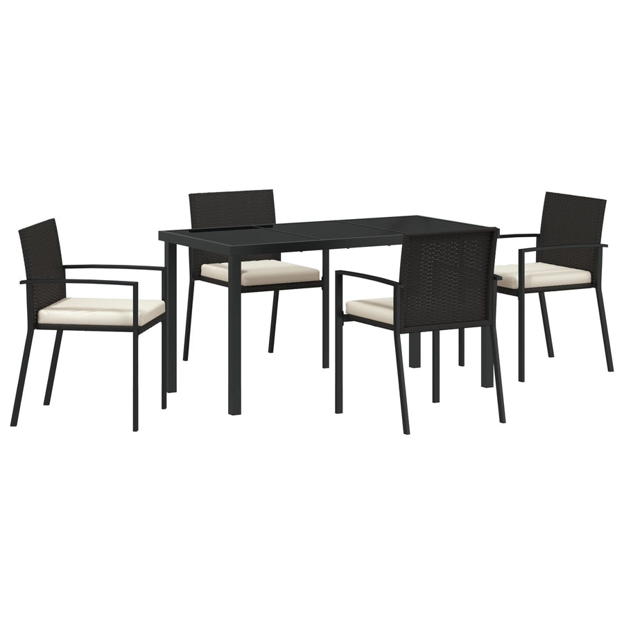 5-Delige Tuin Eetset Zwart Poly Rattan