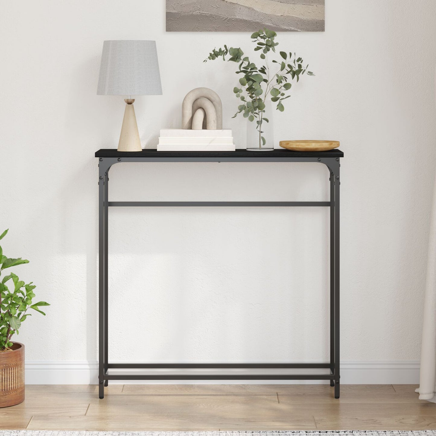 Console Tafel Metaal Frame, Mdf Bovenblad Compact Zwart eiken