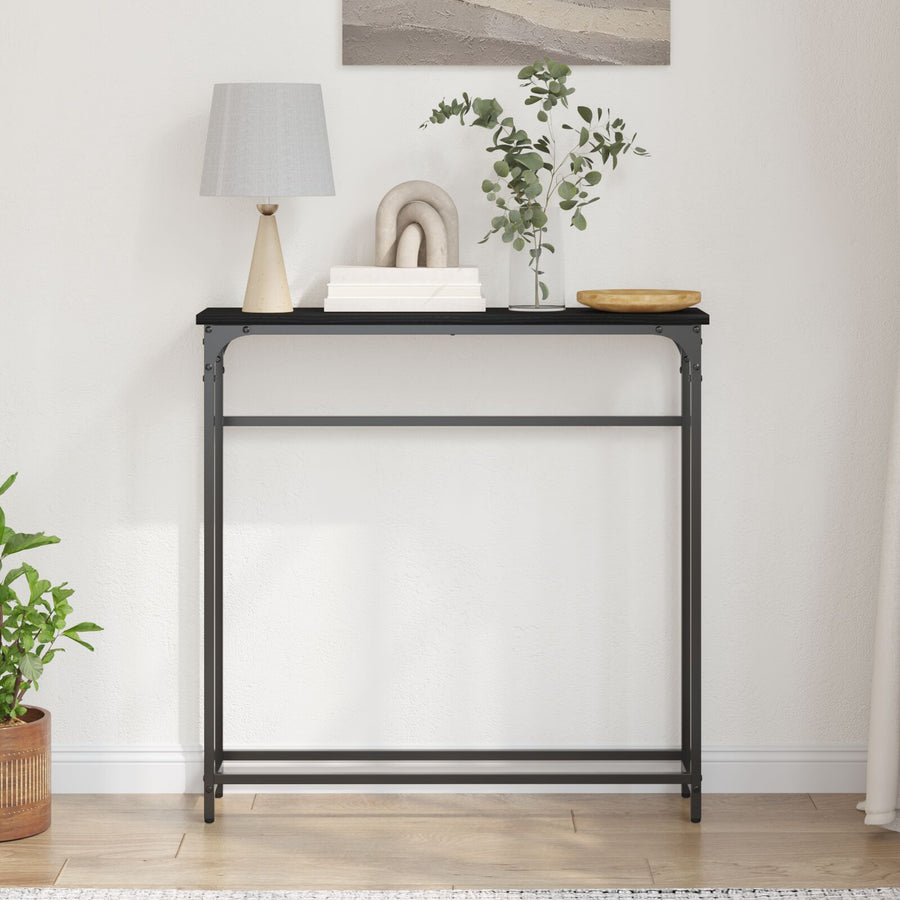 Console Tafel Metaal Frame, Mdf Bovenblad Compact Zwart eiken
