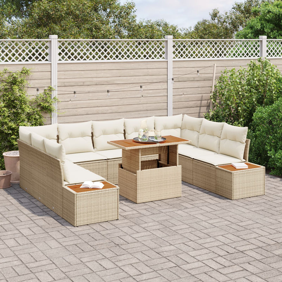 Tuinbank Set Set Van 6 Beige Riet Tuinmeubelen Rechthoekig