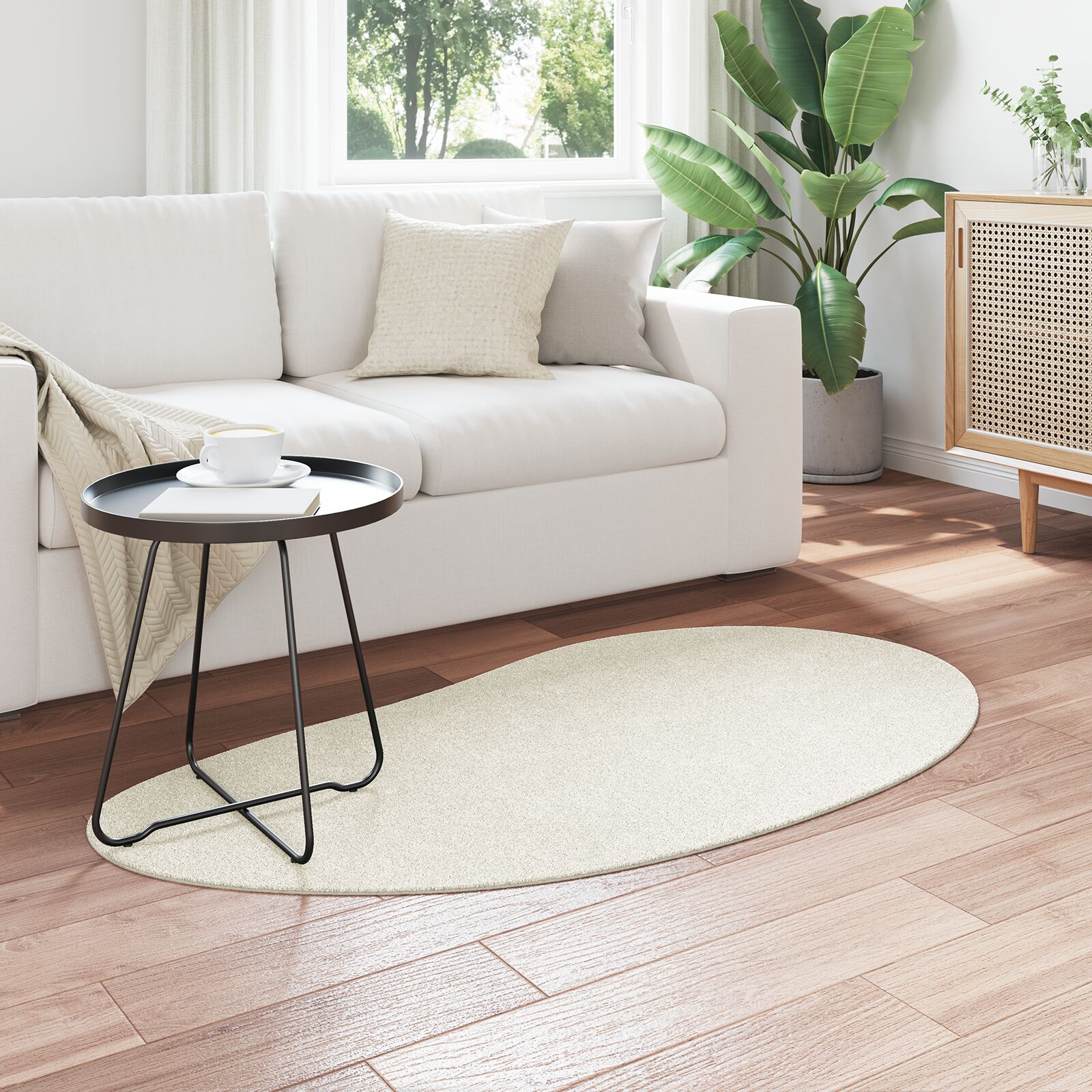 Area Vloerkleed Polyester Antislip Crème 80 x 150 cm Ovaal-Raindrop