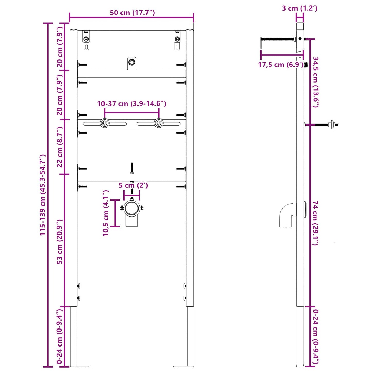 Badkameraccessoire Bevestigingen Blauw Staal 50 X 17,5 X 139 Cm voor urinoirsysteem