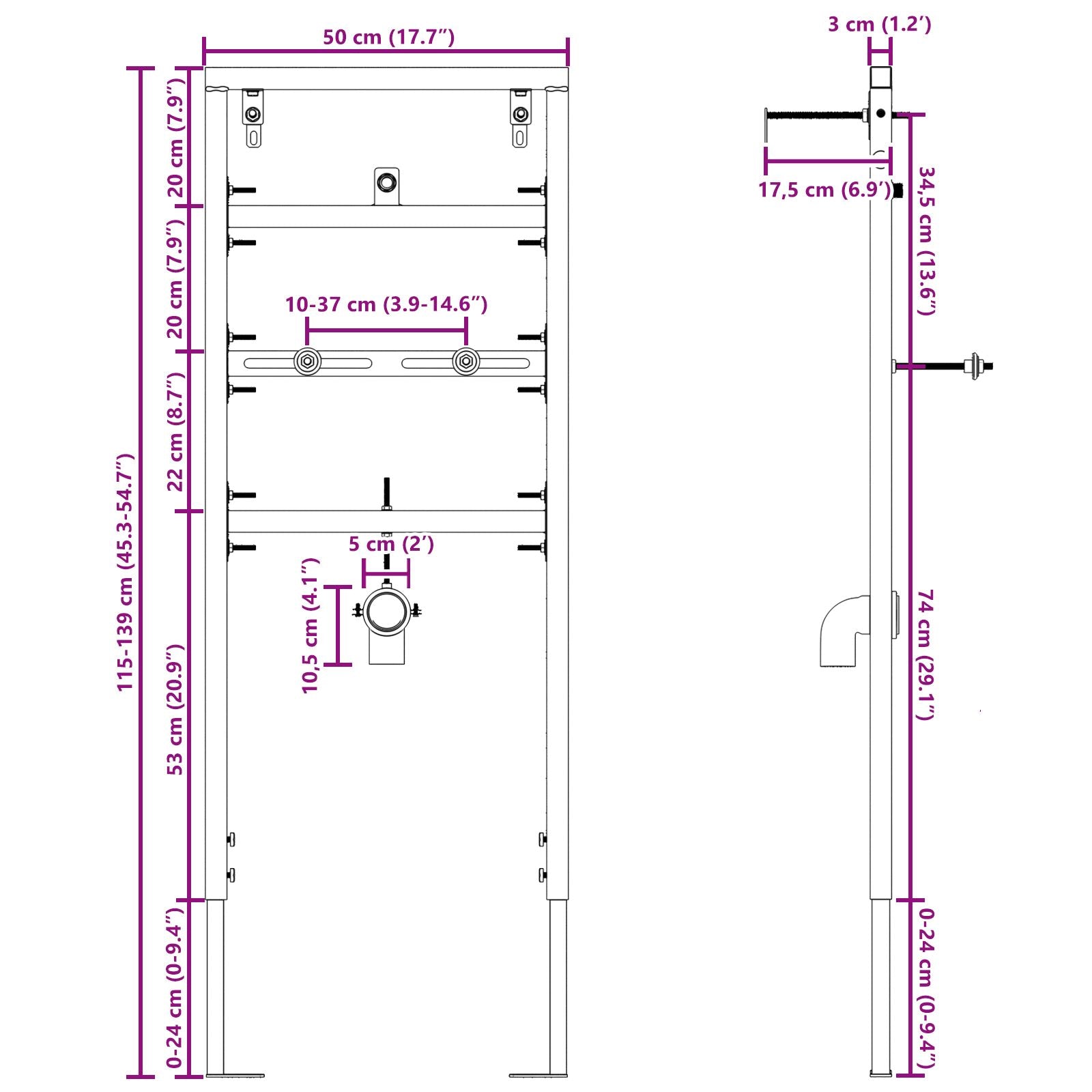 Badkameraccessoire Bevestigingen Blauw Staal 50 X 17,5 X 139 Cm voor urinoirsysteem