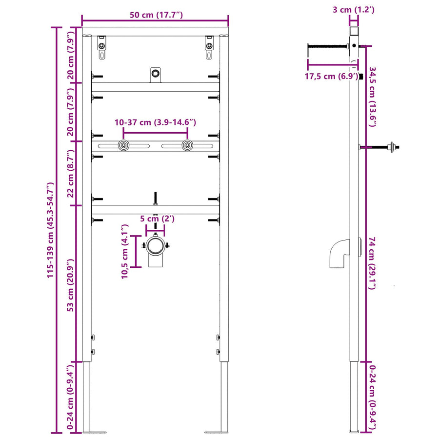 Badkameraccessoire Bevestigingen Blauw Staal 50 X 17,5 X 139 Cm voor urinoirsysteem
