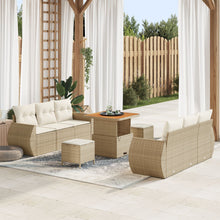 9-Delige Tuin Sofa Set Met Kussens Beige Poly Rattan Acacia, 3-Delige Tuin Eettafel Set Met Kussens Beige Poly Rattan Acacia Wit