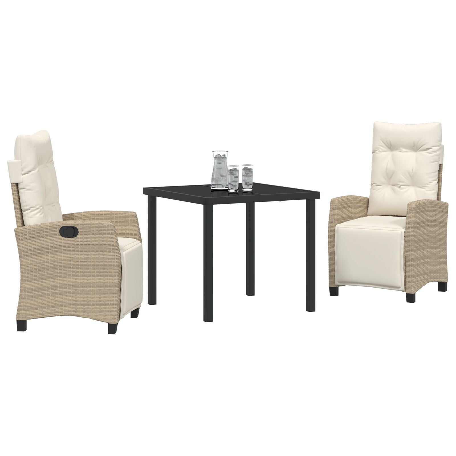 Set Van 2 Beige Pe Rattan 2-Zit Verstelbare Voetensteunen