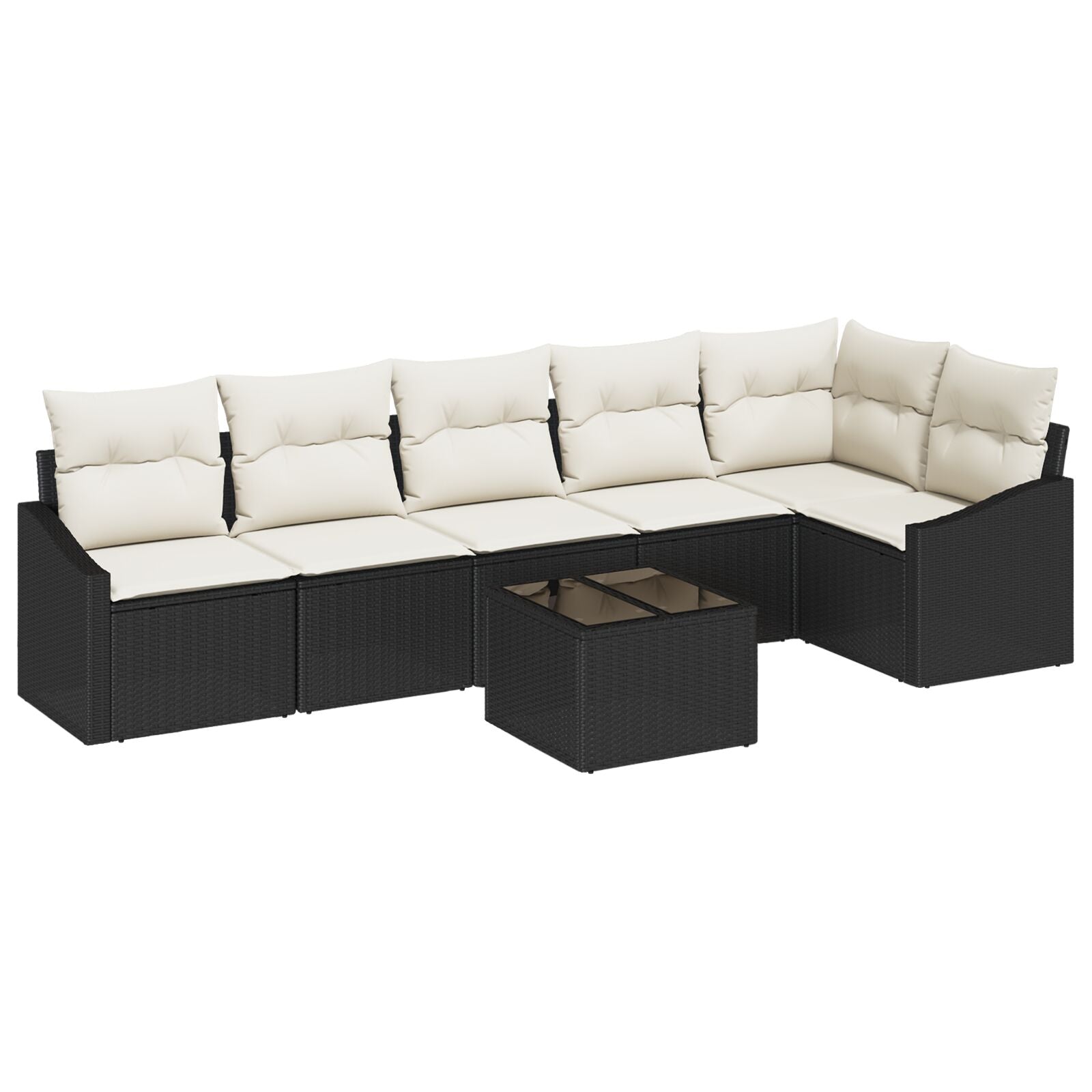 Tuinbank Set Set Van 7 Zwart Pe Rattan Buitenbank Rechthoekig