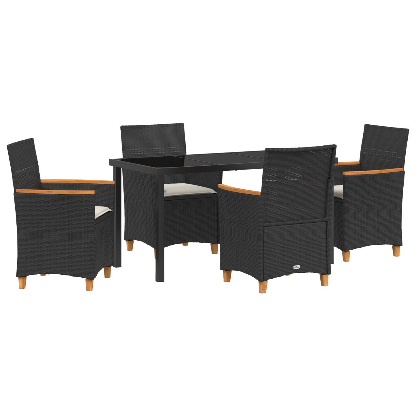 5-Delige Tuin Eetset Met Kussens Zwart Poly Rattan