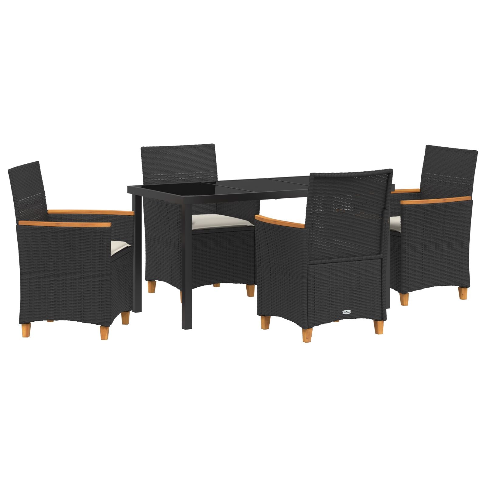5-Delige Tuin Eetset Met Kussens Zwart Poly Rattan