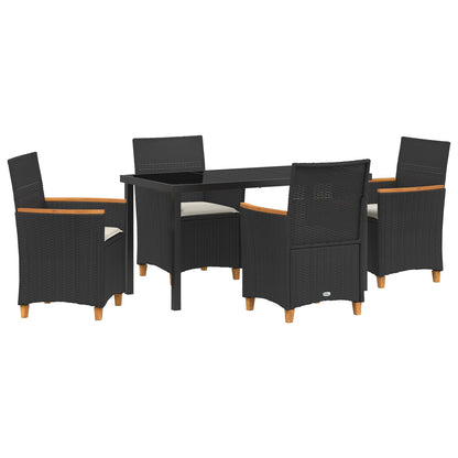 5-Delige Tuin Eetset Met Kussens Zwart Poly Rattan