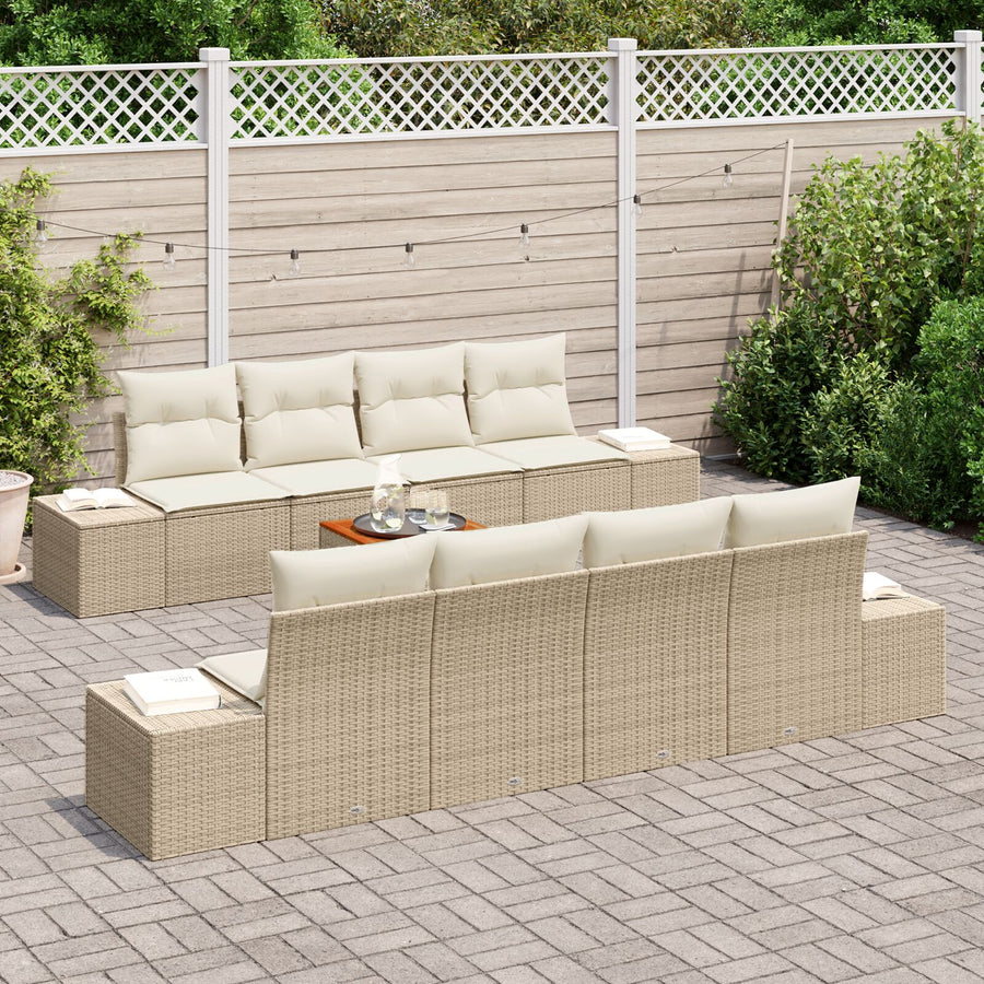 9-Delig Tuinbankstel Met Kussens Beige Poly Rattan Acacia