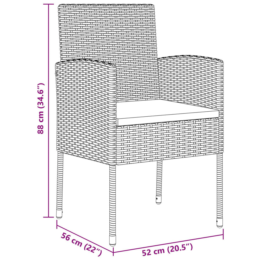 5-Delige Tuin Eetset Met Kussens Zwart Poly Rattan
