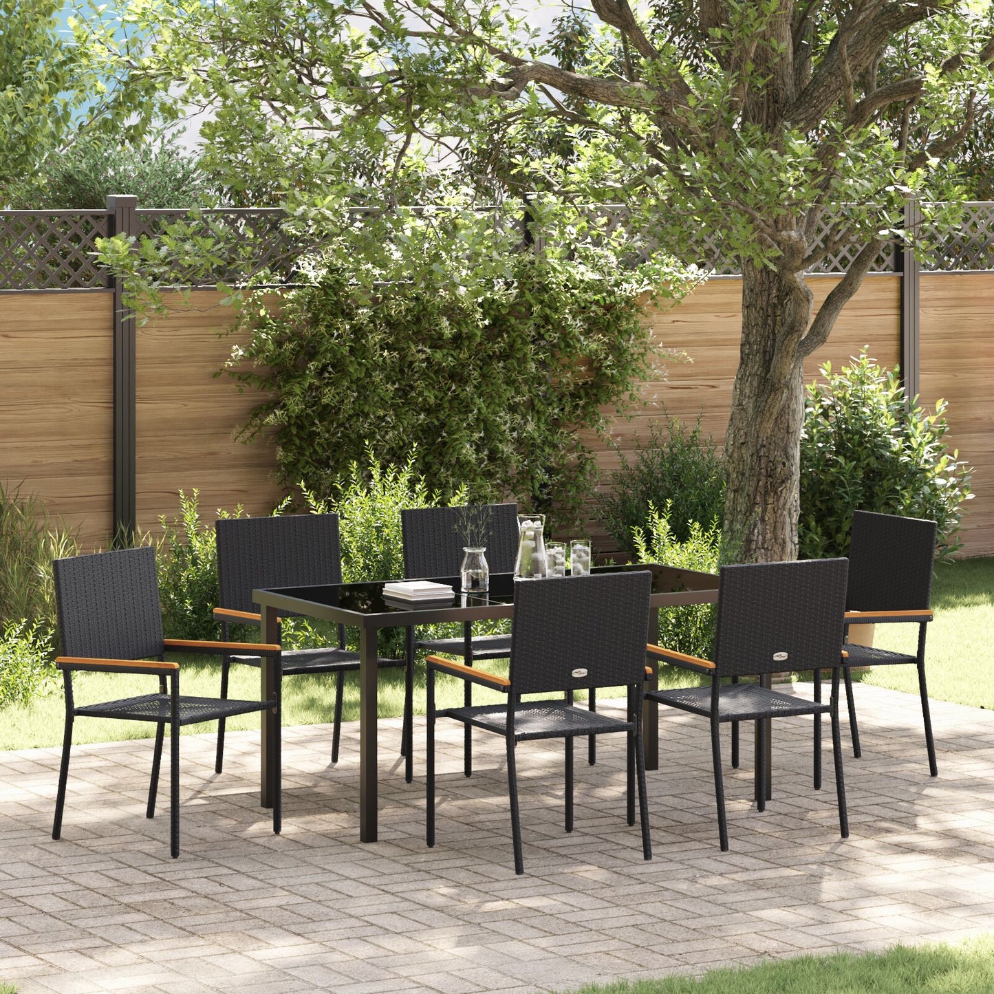 7-Persoons Tuin Eethoek Zwart Poly Rattan