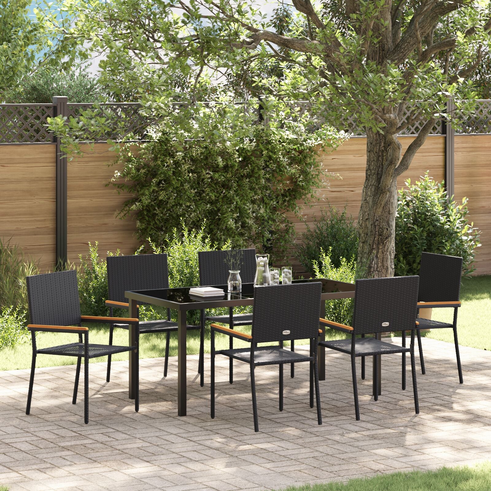 7-Persoons Tuin Eethoek Zwart Poly Rattan