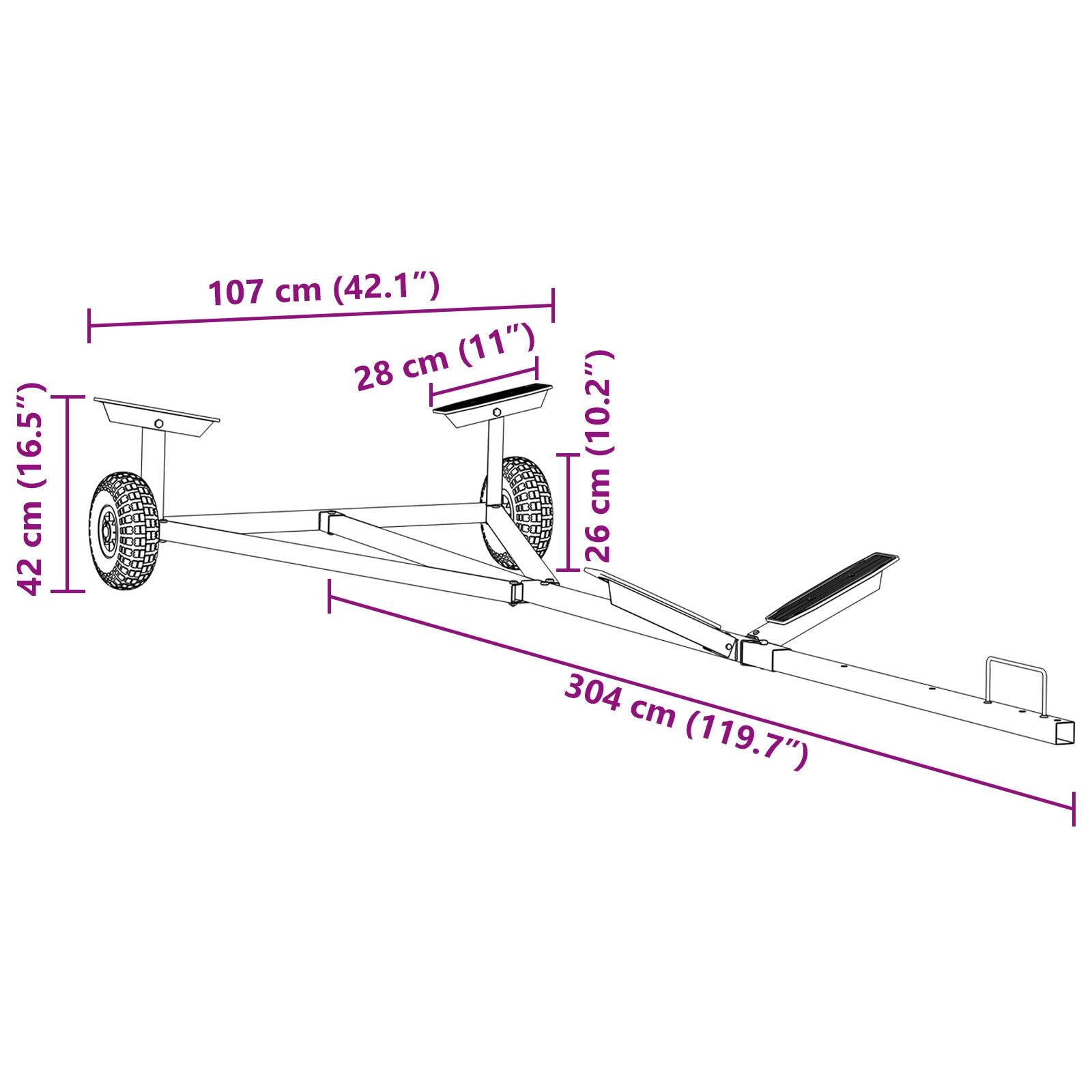 Boottrailer 212-302 Cm Instelbare Lengte 160 Kg Staal