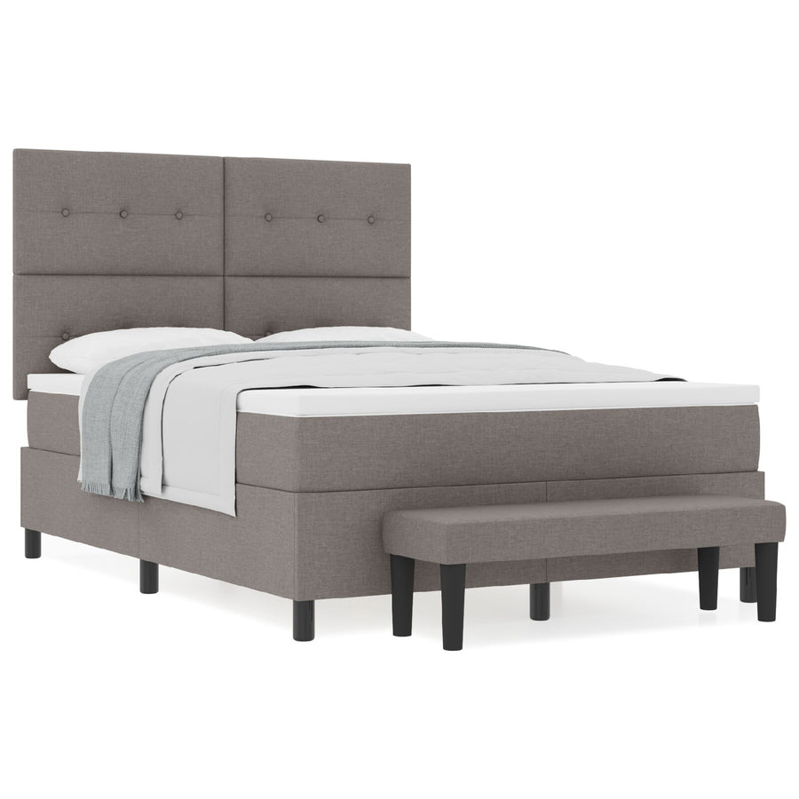Boxspring Bed Met Matras & Bank Stof Taupe 140 x 190 cm Knoop gestoffeerd