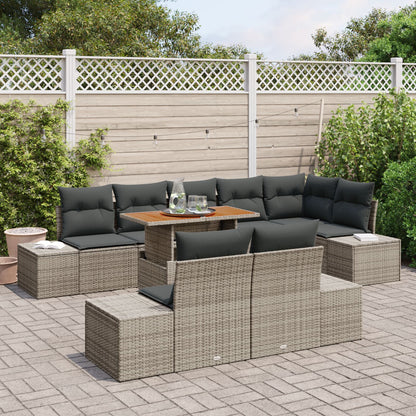 9-Delige Tuin Sofa Set Met Kussens Grijs Poly Rattan