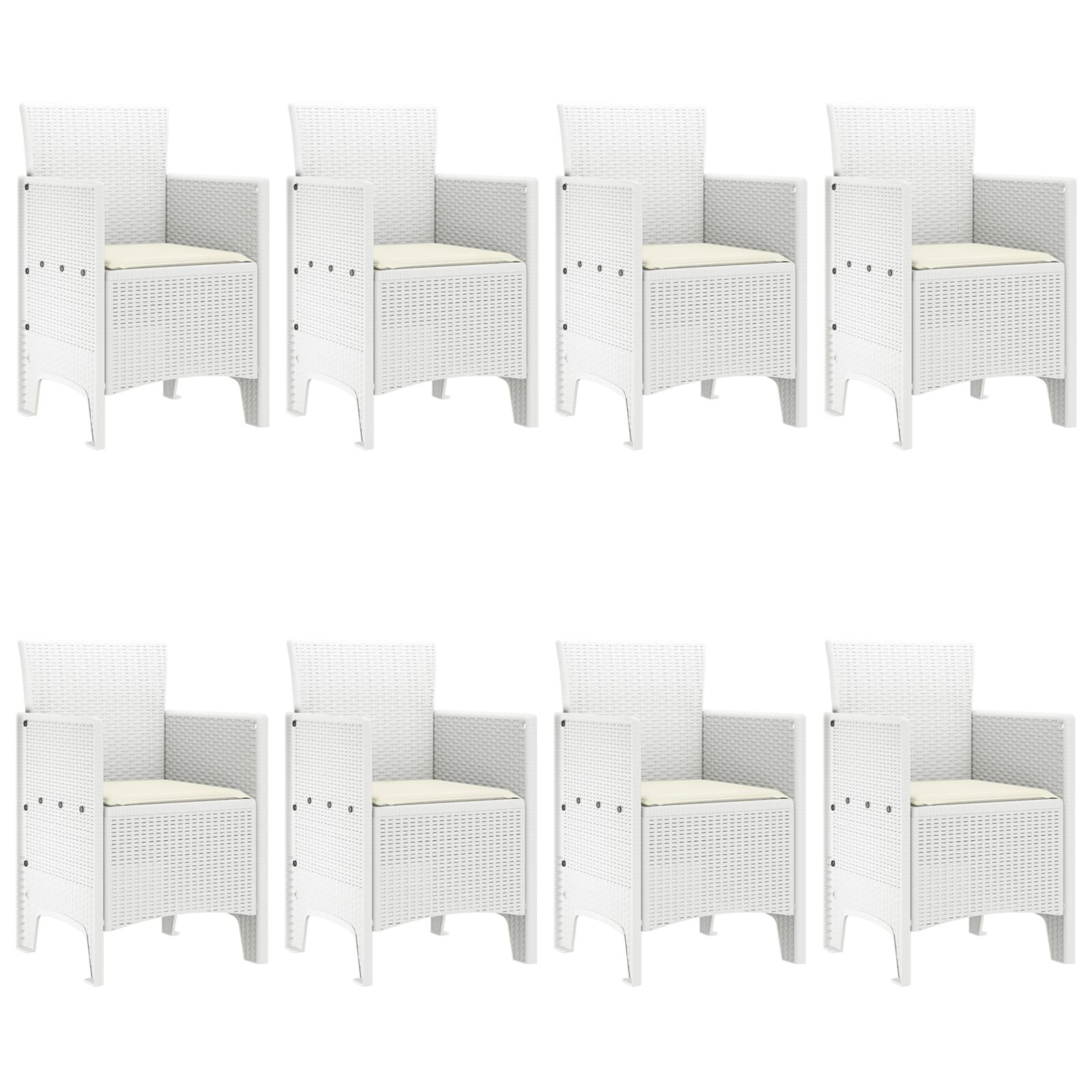9 Persoons Tuin Eettafel Set Met Kussens Wit Poly Rattan