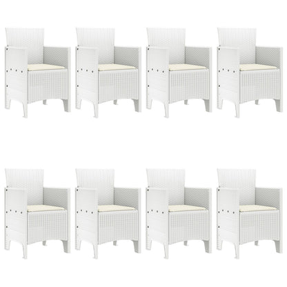 9 Persoons Tuin Eettafel Set Met Kussens Wit Poly Rattan