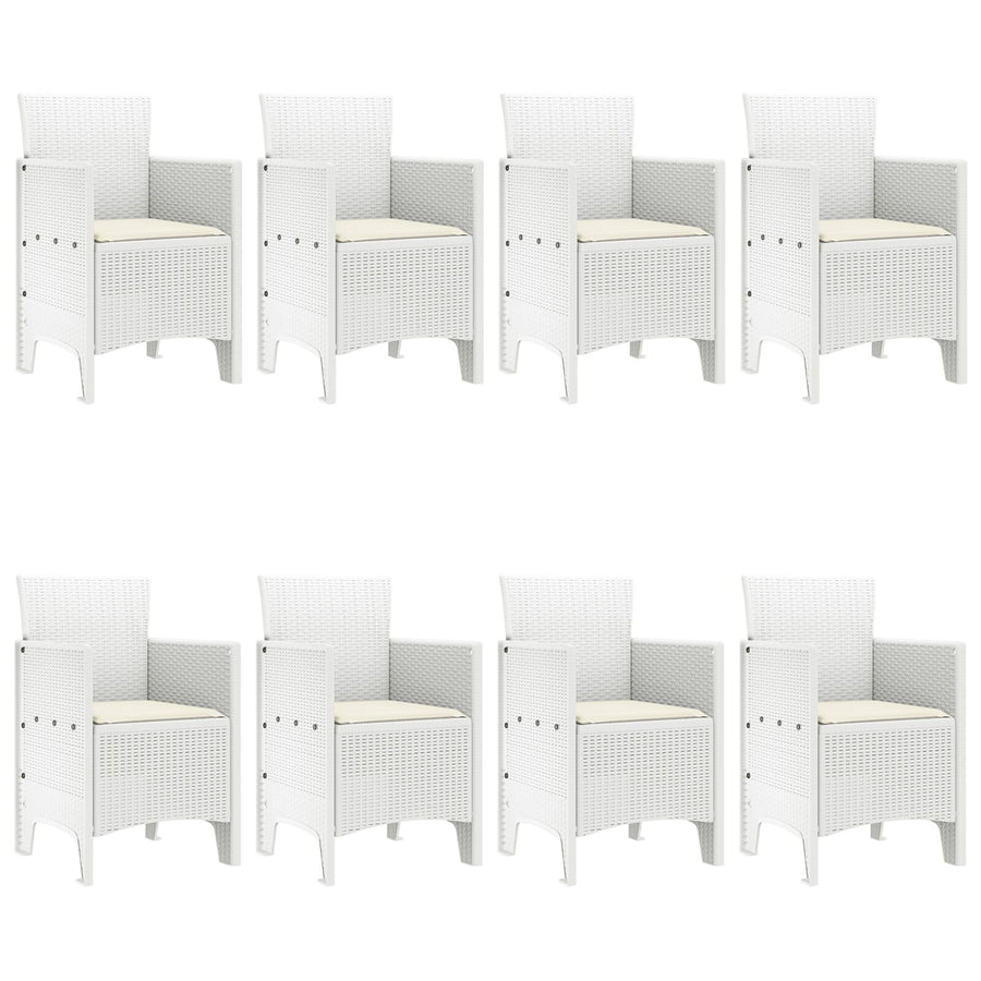 9 Persoons Tuin Eettafel Set Met Kussens Wit Poly Rattan