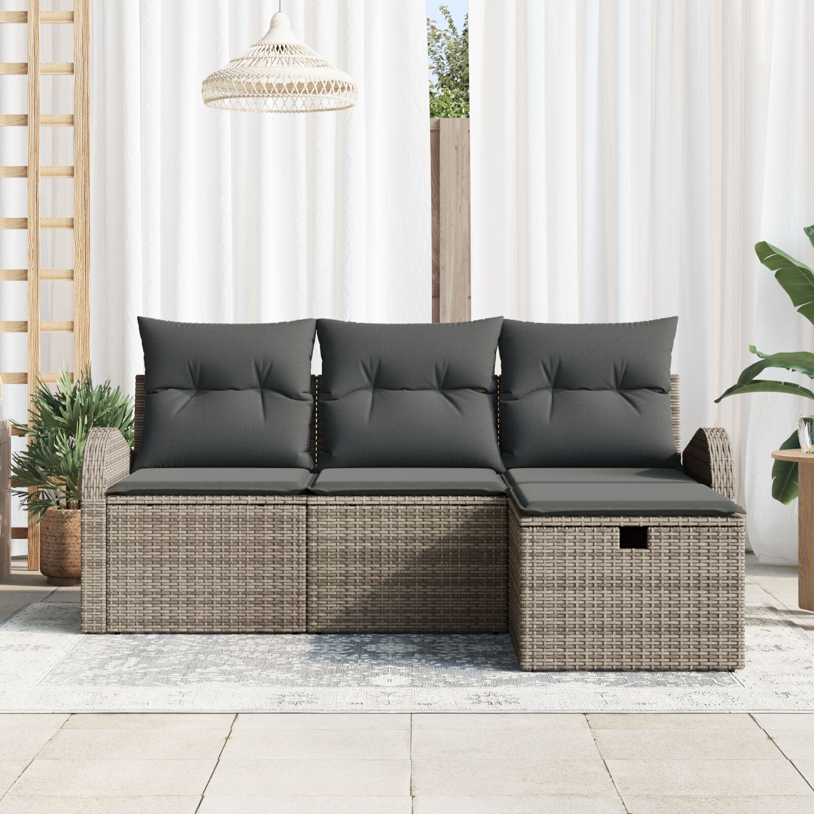 4-Delige Tuin Sofa Set Met Kussens Grijs Poly Rattan