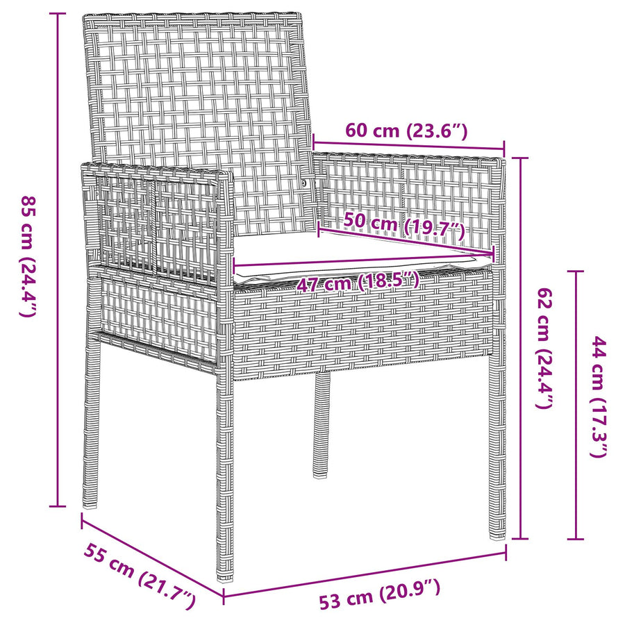 Tuinstoelen 2 Stuks Met Kussens Poly Rattan Lichtgrijs en Donkergrijs