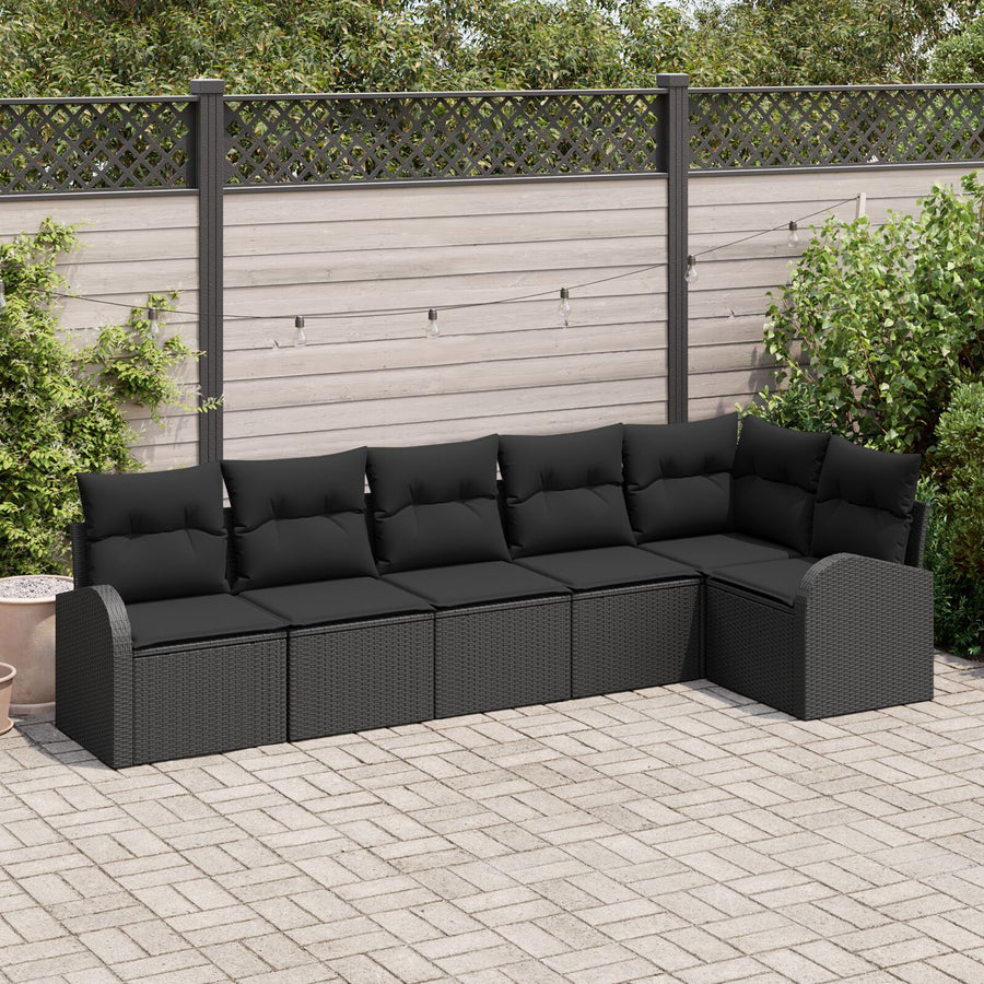6-Delige Tuin Sofa Set Met Kussens Poly Rattan Zwart zonder tafel