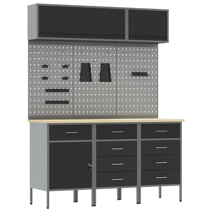 8-Delige Werkbankset Staal 3x (84/85/85 cm) Zwart 3x kast + 3x pegboard + 2x kast met deur