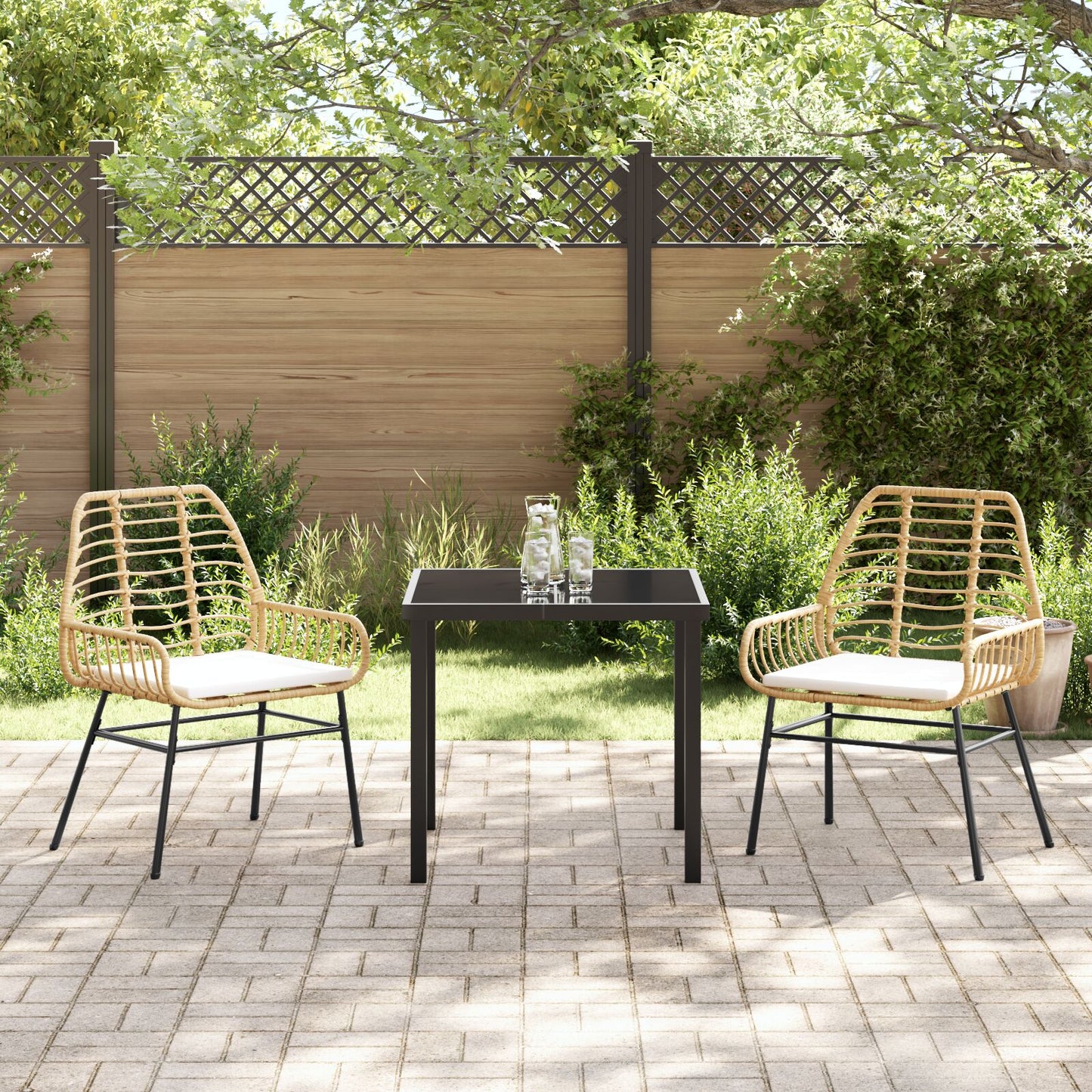 3-Delige Tuin Eetset Met Kussens Bruin Poly Rattan