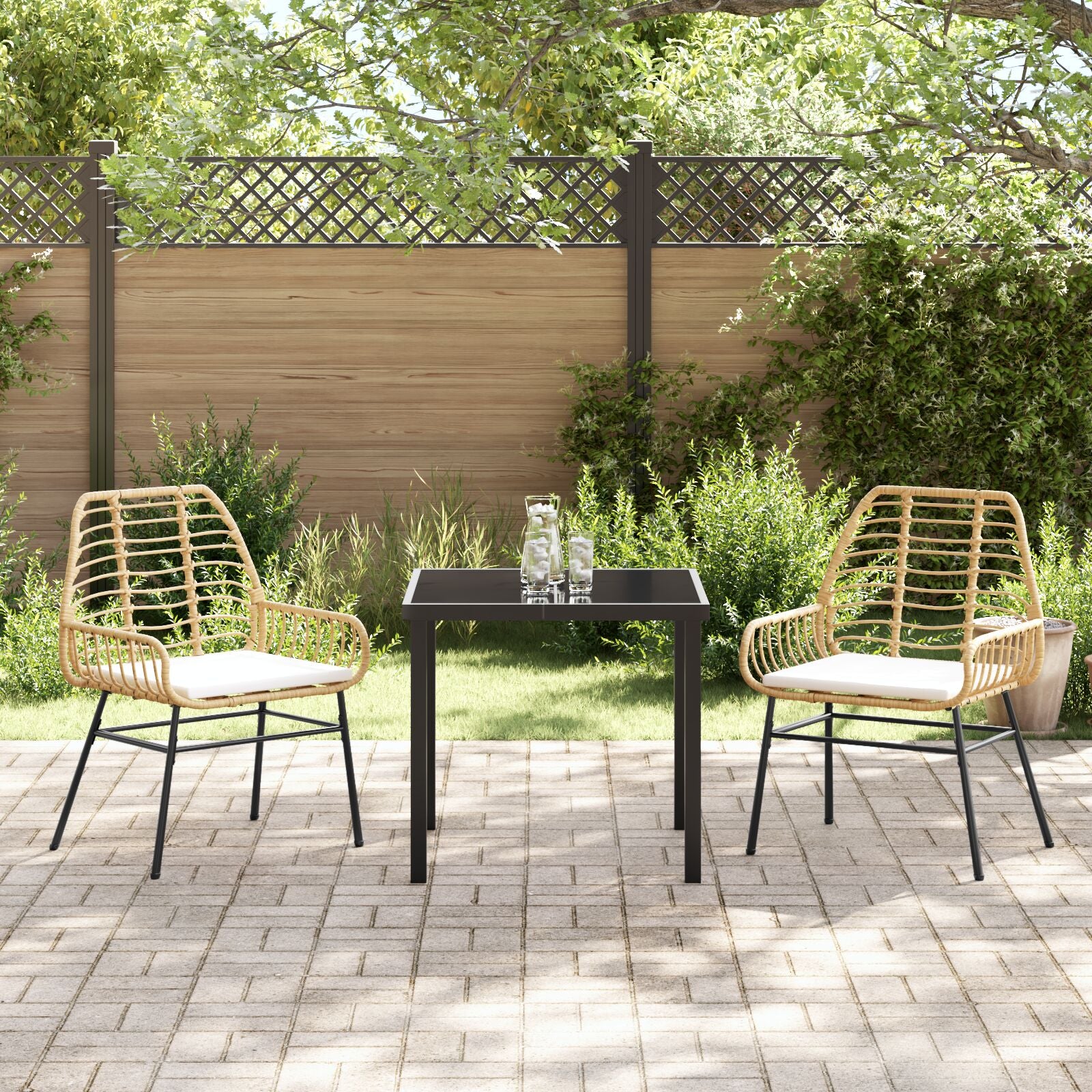 3-Delige Tuin Eetset Met Kussens Bruin Poly Rattan