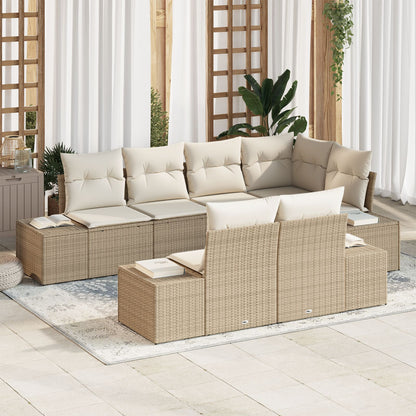 7-Delige Tuinset Met Kussens Beige Poly Rattan